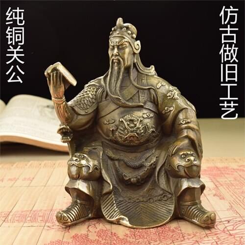 The statue of Guan Gong Guan antique brass copper reading old sit off Zhaocai Guan town house wealth documentroom Art Statue