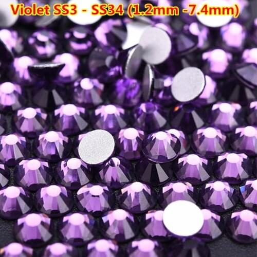 Ss3-ss34 Mix Sizes ss4-ss12 Violet Rinestones Cristal Nail Strass Flatback Non Hotfix Diamonds for Craft Dresses