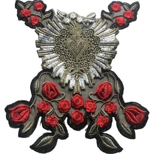 Heart Rose Embroidered Appliques Flower Patches for Clothes T-shirt DIY Decoration 31 x 26 cm Big Motif Patches 1Piece
