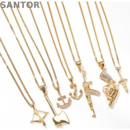 Hip Hop Jewelry Stainless Steel Anchor Bow Ax Pendant Fashion Retro Mens And Womens General Pendant Gold Metal Jewelry