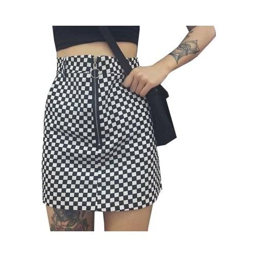 Summer High Waist Chains Belted Plaid Skirt Punk Female Irregular Pleated Goth Skirts 2019 Women Fashion Asymmetrical Skirts
