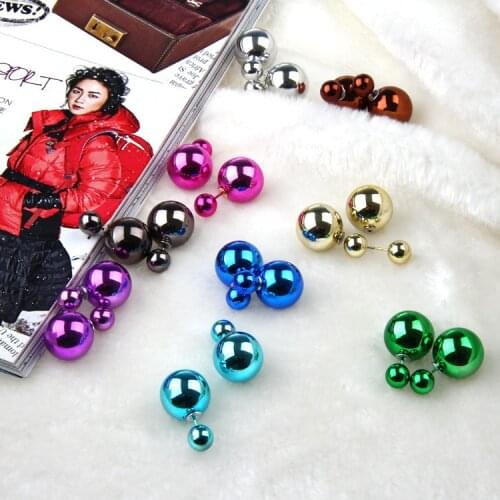 Simple Style Double Sides Big Beads Pearl Ball Stud Earring for Women Charm Jewelry Boucle Doreille Free Style Statement