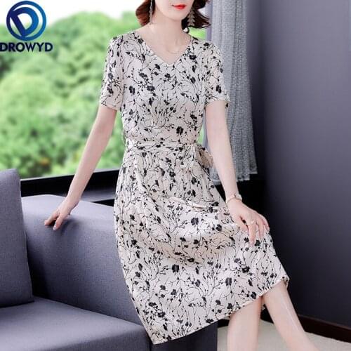 2021 Vintage Casual V-neck Print Satin Midi Dress Summer Elegant Mulberry Silk Beach Dress Women Bodycon Runway Party Vestidos