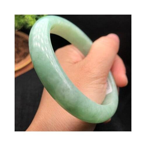 Zheru Jewelry Natural Burmese Jadeite Light Green 54-64mm Bracelet Elegant Princess Jewelry Best Gift for Mother and Girlfriend