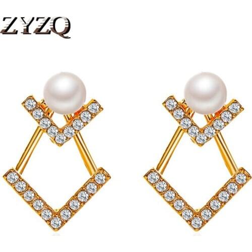 ZYZQ New Fashion Geometry Drop Earrings For Girl 2020 Fashion Crystal Dangling Ear Jewelry Wedding Party Brincos Wholesale