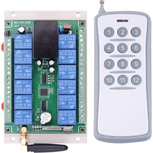 AC 110V 220V 250V 12 CH RF Remote Control Lighting Switch 12 channel 10A Relay 220V Receiver + Transmitter in 433MHZ