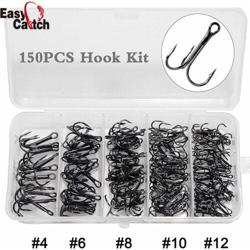 150pcs/Box High Carbon Steel Sharp Fishing Treble Hooks Artificial Lure Black Fishing Hooks Set For Saltwater Fishing