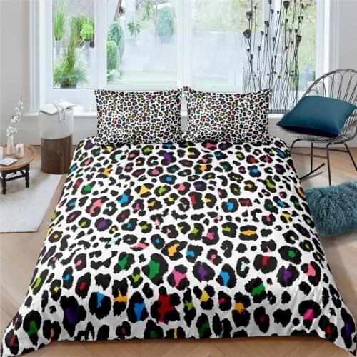 Luxury 3D Color Leopard Printed 2/3Pcs Bedding Set Animal Pattern Duvet Cover Pillowcase Home Textile Single Queen and King Size