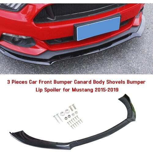 Carbon Fiber 3 Pieces Car Front Bumper Canard Lip Splitter Body Shovels Bumper Lip Spoiler Replacement for Mustang 2015-2017