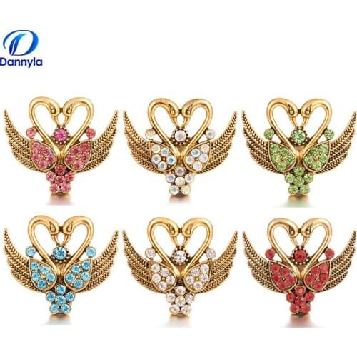 5pcs/lot 18MM Fashion pretty Swan snap button color rhinestone vintage snap jewelry fit button bracelet necklace jewelry LSSN600