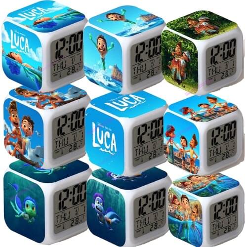 Disney Pixar Luca Alarm Clock Led Change 7 Colors Multi-Function Clock Luminous Lighting Clock Ringtones Kid BedRoom Decor Gift