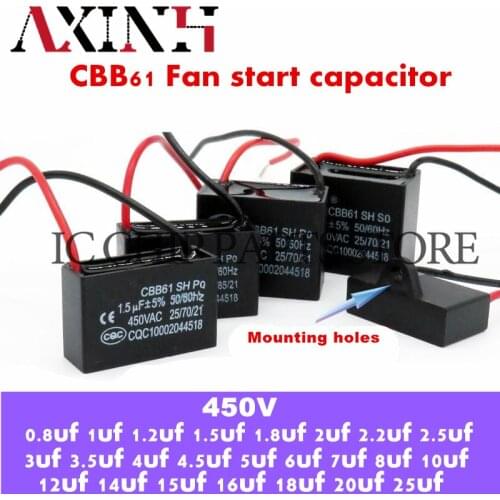 CBB61 fan start capacitor 0.8uf/1uf/1.2uf/1.5uf/1.8uf/2.5uf/3uf/3.5uf/4.5uf/6uf/7uf/8uf/10UF/12uf/15uf/16uf/18uf/20uf/25uf 450V