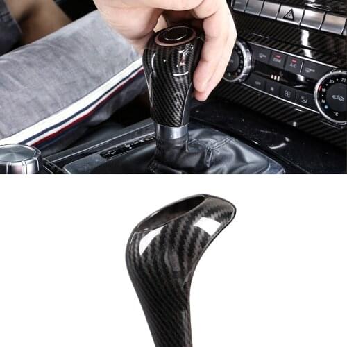 For Mercedes Benz C E GLK Class W204 W212 X204 Car Carbon Texture Interior Center Control Gear Shift Head Cover Replacement Trim