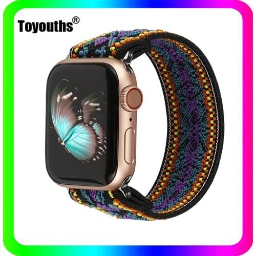 Toyouths Elastic Watch Strap for Apple Watch 38mm 42mm Fabric Scrunchies Band Nylon Solo Strap for iwatch Series 6 5 4 3 2 1 SE