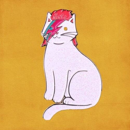 Bowie cat Ziggy Stardust Aladdin Sane lightning bolt enamel Pin kitty Brooch lapel hat pin badge