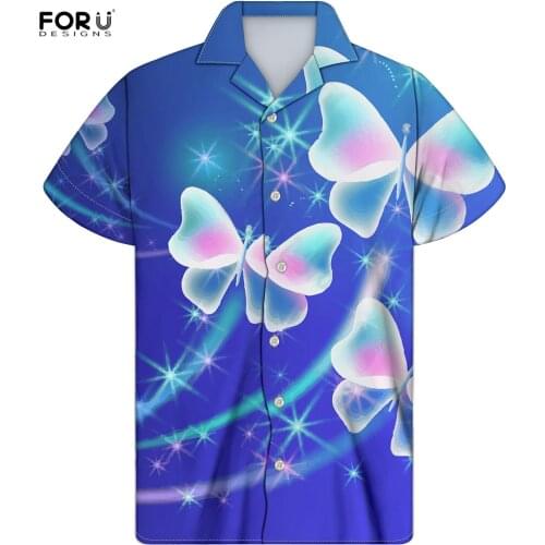 FORUDESIGNS Mens Casual Short Sleeve Blusas 3D Buttflies Printings Male Hawaiian Fashion Tropical Shirts Boys Summer Blusas
