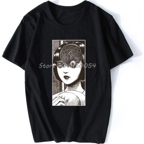 Uzumaki Junji Ito Japanese Horror Manga Anime T-Shirt Men O-neck Cotton Tshirt Funny Hip Hop Tee Shirt Harajuku