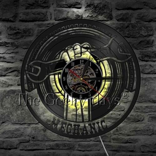 Car Service Wrench Design LED Night Light Sign Mechanic Repair Tools Vinyl Record Wall Clock Modern Wall Lamp