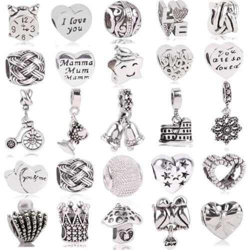 Jewoey Shion 2pc Silver Plated Alloy Heart & Lovebirds Charms Beads fit Brand Bracelets for Women Jewelry Accessories Making
