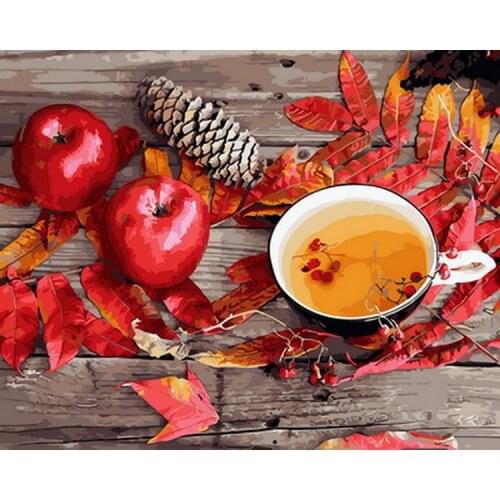 Frameless painting by numbers diy picture oil painting on canvas for home decor animal painting 4050 apple with tea