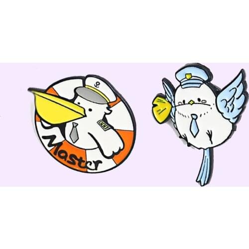 2021 New Arrival Cartoon Bird Mail Swimming Ring Enamel Pendant Childrens Bird Hat Animal Police Officer Badge Jewelry Gift