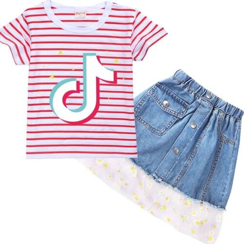 TIK TOK Kids Girls T-shirt Skirt Suit Baby Girl Clothing Sets Girl Cotton Short Sleeve T shirts Clothes Set
