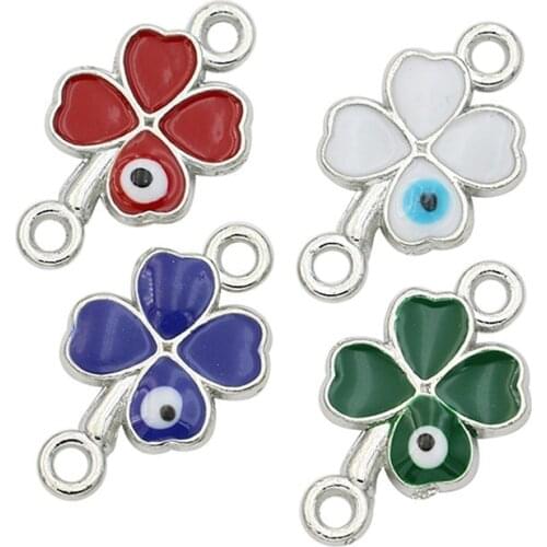 Antique Silver Plated Enamel Clover Lucky Connectors for Jewelry Making Bracelet Findings Accessories DIY Craft 20x11mm