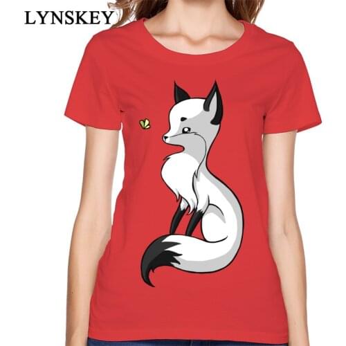 LYNSKEY Slim Fit Normal Autumn Fox and a Butterfly Short Sleeve T-Shirts Cotton Crewneck Girl Tops Tees Slim Fit Tee Shirt