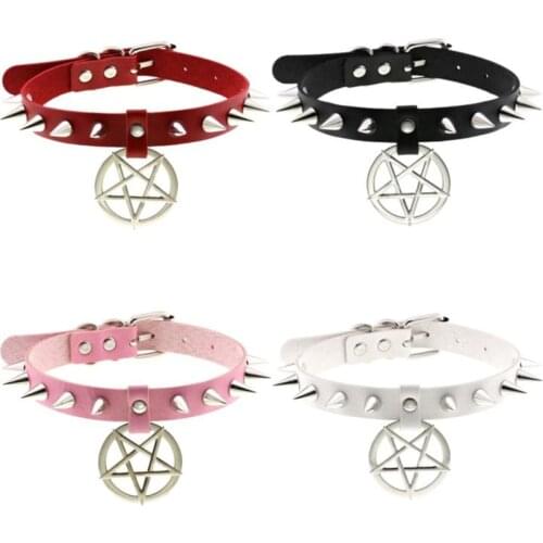 Spike Punk Choker Necklace For Women Girls Goth Pentagram Necklace Emo Neck Strap Cosplay Chocker Gothic Accessories Party Gifts