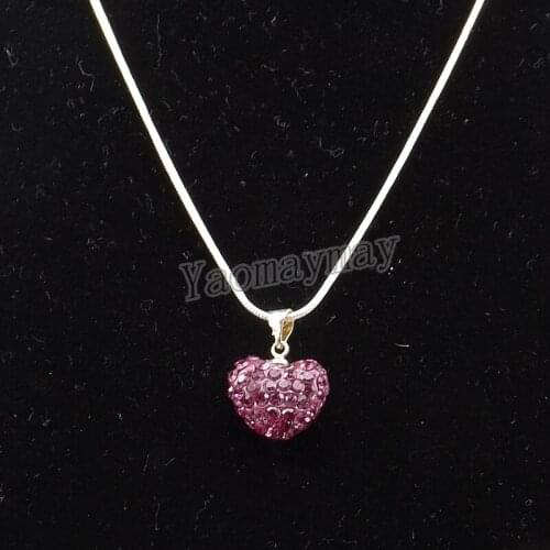 10pcs/Lot Rose Pink Love Heart Rhinestone Charm Silver Plated Necklace Womens Choker Free Shipping