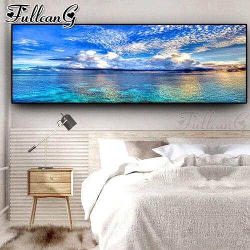 FULLCANG Natural Sunset Could Lake Landscape diy 5d diamond painting large full embroidery mosaic needlework home decor FC1960