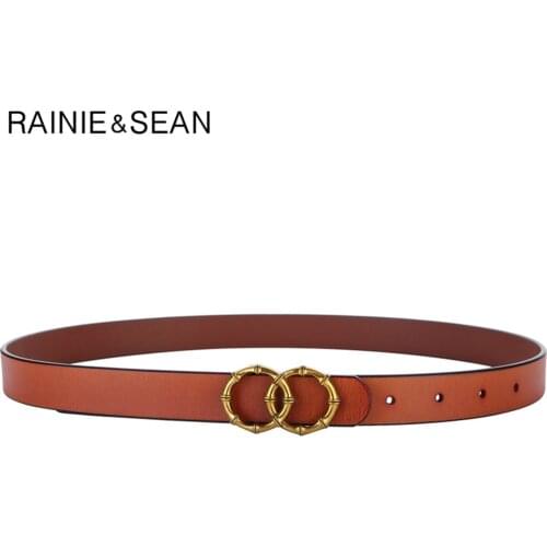 RAINIE SEAN Vintage Women Belt Brown Real Leather Belts for Trousers Solid Ladies Waist Belt Apparel Accessories 105cm 110cm