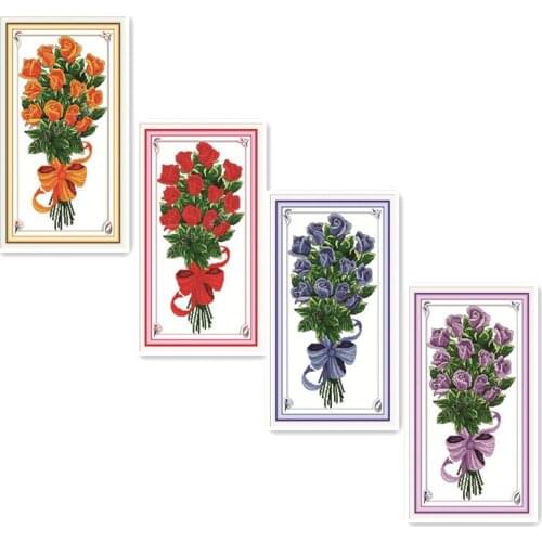 Christmas gifts share a bouquet of roses orange red blue purple various colors handicrafts decorative paintings
