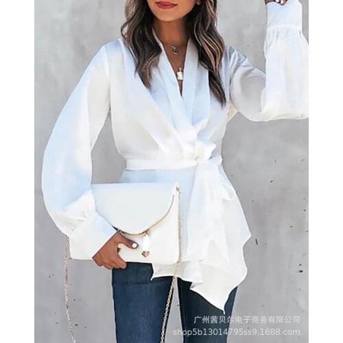 Shirts Women Autumn Streetwear Fall Simply Casual Loose Elegant Bandge V-neck Female Long Sleeve Female Mujer De Moda Blusas