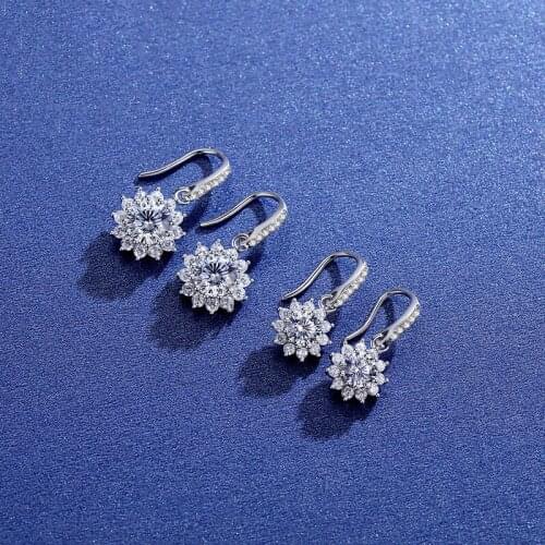 925 Sterling Silver Sunflower Drop Earrings Pass Diamond Test 0.5/1ct F color Moissanite Earrings for Teen Girls Gift