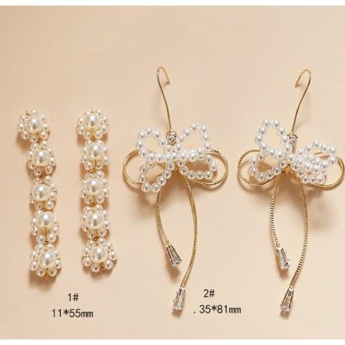 2pcs Elegant inlaid zirconium bowknot ear hook copper wire winding pearl Earrings For Woman Fashion word diy jewelry accessories
