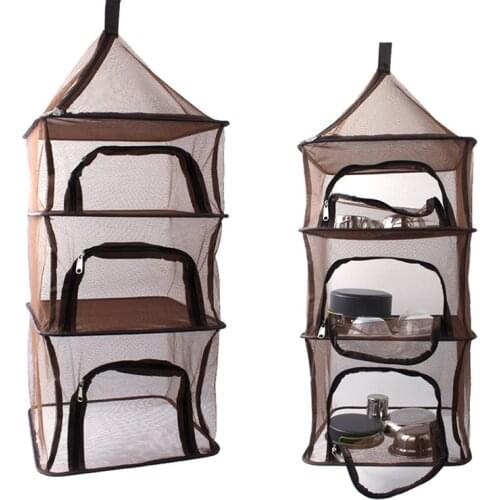 Outdoor BBQ Picnic 4 Layer Hanging Mesh Foods Dish Camping Dry Net Portable Folding Bag Rack Shelf Party Park Tableware Tools