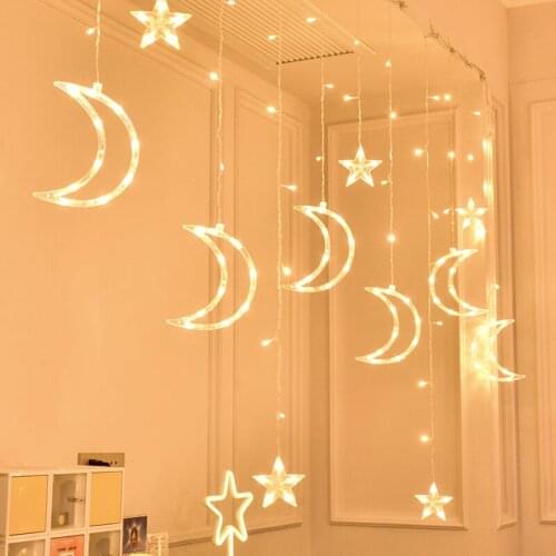 Led String Lights Moon Star Garland Bedroom Window Christmas Fairy Lights Festoon Decoration Halloween Wedding Holiday Lighting