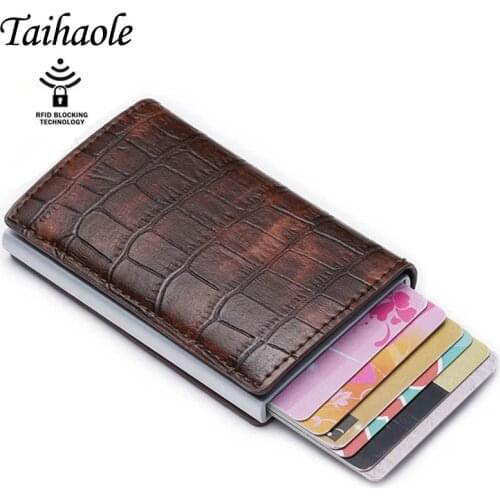 Taihaole 2020 New PU Leather Credit Card Holder Fashion Men And Women Metal RFID Vintage Aluminium Box Travel Card Wallet