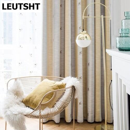 Yellow Embroidery Bee Cartoon Blackout Curtain For Living Room Children Bedroom Iinsulated Thermal Kitchen Drapes Curtain