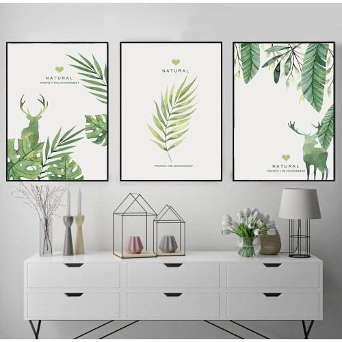Green Plant Fresh Nature Deer Freshness Beauty Decorative Art Canvas Painting Wall Art Picture for Living Room Office Home Decor
