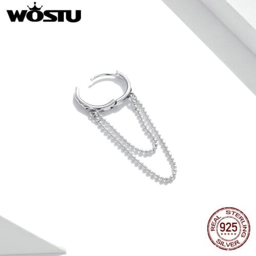 WOSTU 1 pc 925 Sterling Silver Earrings For Women Simple Pearl Chain Ear Buckles Earring Anniversary Fine Jewelry Gift BKE1121