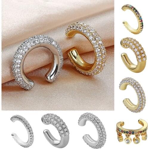 1Pcs Korean style Gold C shape Clip Earrings For Women Fashion Fake Piercing Ear clip Micro Pave CZ Earring Jewerly Gifts 2021