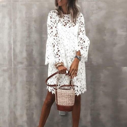 1 Set Sling Dress Cover-Up Set 2021 Lace Flare Sleeve Women See Through Patchwork Dress for Dating