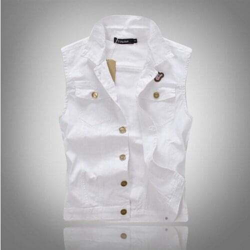 Vest Men White Fashion 2021 Colete Jeans Hip Hop Sleeveless Jacket Waistcoat Mens Vest Colete Jeans Masculino M-XXXL