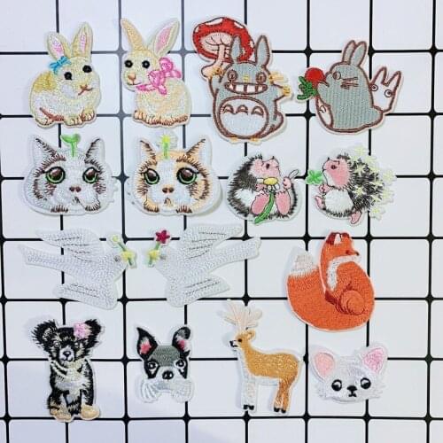 100pcs/lot Embroidery Patch Rabbit Fox Puppy Deer Hedgehog Mushroom Clothing Decoration Diy Iron Heat Transfer Applique