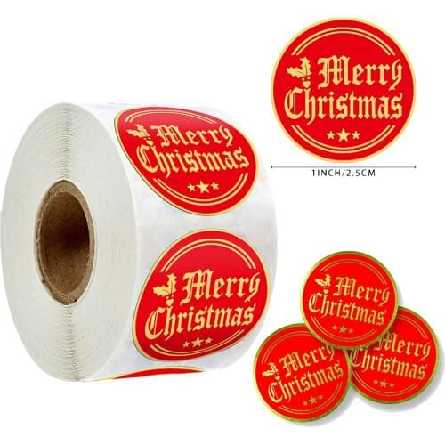 500pcs/roll DIY Hand Made Handmade With Merry Christmas Stickers Adhesive Sticker Kraft Round Labels stationery Sticker