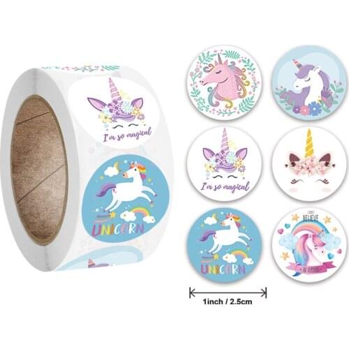500pcs/roll Cute Cartoon Unicorn sticker kids Reward Gift Label Teacher Encouragement Student Sticker Scrapbooking Game Toy