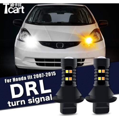 Car Accessories For Honda Jazz Fit GE6/7/8/9 2007-2015 Led Daytime Running Light Turn Drl 2in1