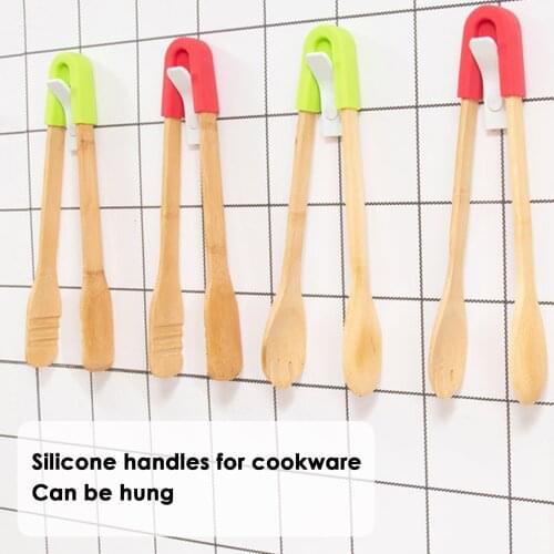 Wooden BBQ Food Clip Salad Buffet Food Tongs Bread Steak Kitchen Clamp Serving Tool Cooking Utensils Anti-slip Silicone Handle